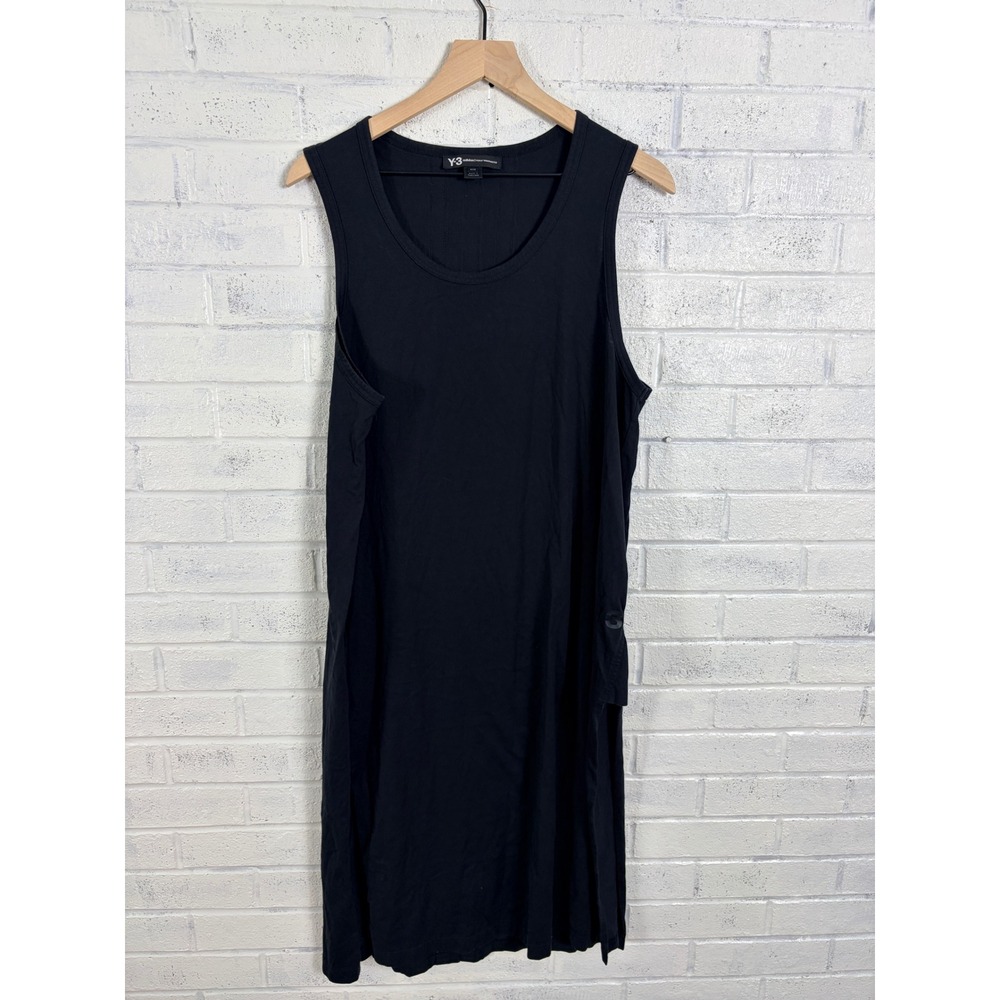 Y-3 adidas Yohji Yamamoto Womens M Black Sleeveless Tank Midi Dress Side Slit